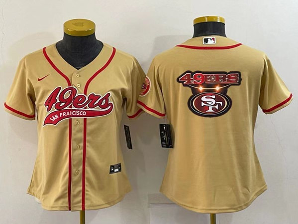 Women's San Francisco 49ers Gold Team Big Logo With Patch Cool Base Stitched Baseball Jersey(Run Small)